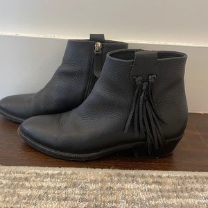 Valentino black leather ankle booties with fringe